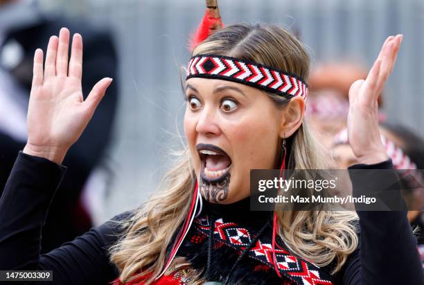 Member of the Ngti Rnana London Mori Club performs ahead of the 2023 Commonwealth Day Service at Westminster Abbey on March 13, 2023 in London,...