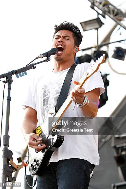 Dougie Mandagi of The Temper Trap performs during the at Rockin' Park Festival at Goffertpark on June 30, 2012 in Nijmegen, Netherlands.