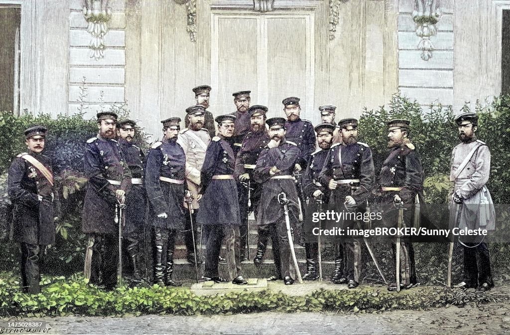Military Persons in the Franco-Prussian War 1870, 1871, The German General Staff in Versailles, France, Historical, digitally restored reproduction from a 19th century original