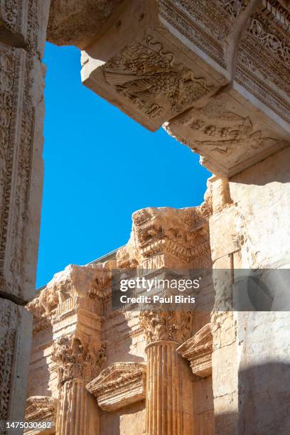 temple of bacchus. the ancient heliopolis, roman city in baalbek (baalbak) - lebanon - libanon stock-fotos und bilder