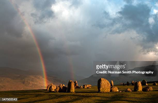 rainbow over castlerigg - stone circle stock pictures, royalty-free photos & images