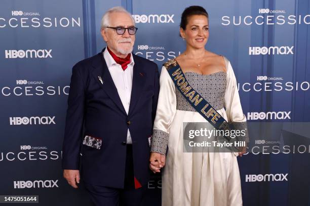 Brian Cox and Nicole Ansari-Cox attend the Season 4 premiere of HBO's "Succession" at Jazz at Lincoln Center on March 20, 2023 in New York City.