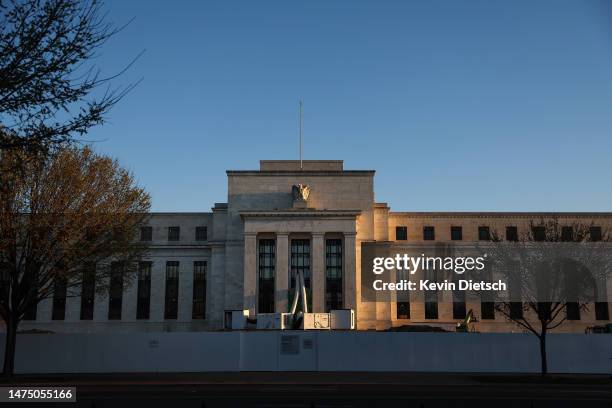 The Federal Reserve Headquarters are pictured on March 21, 2023 in Washington, DC. The Federal Open Market Committee is meeting today to decide on a...