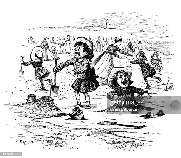 antique illustration of lewis carroll's poems and fables - kids playing instruments cartoon stock illustrations