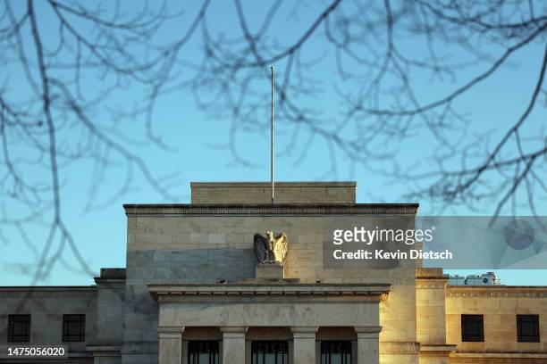 The Federal Reserve Headquarters are pictured on March 21, 2023 in Washington, DC. The Federal Open Market Committee is meeting today to decide on a...
