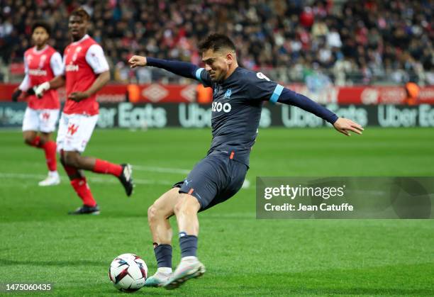 Cengiz Under of Marseille during the Ligue 1 Uber Eats match between Stade Reims and Olympique de Marseille at Stade Auguste Delaune on March 19,...