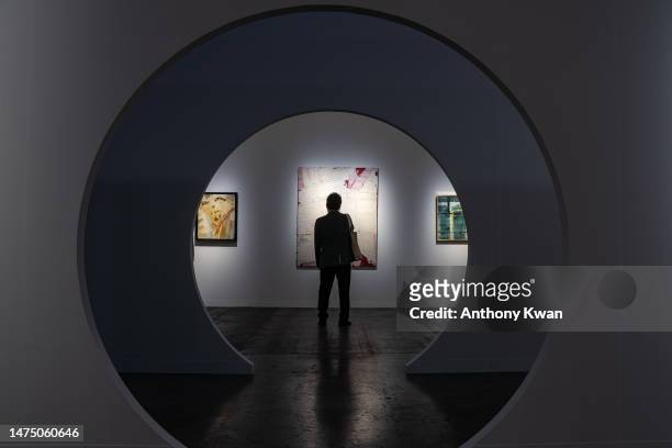 Visitor attends the preview day of Art Basel Hong Kong at the Hong Kong Convention and Exhibition Centre on March 21, 2023 in Hong Kong, China.
