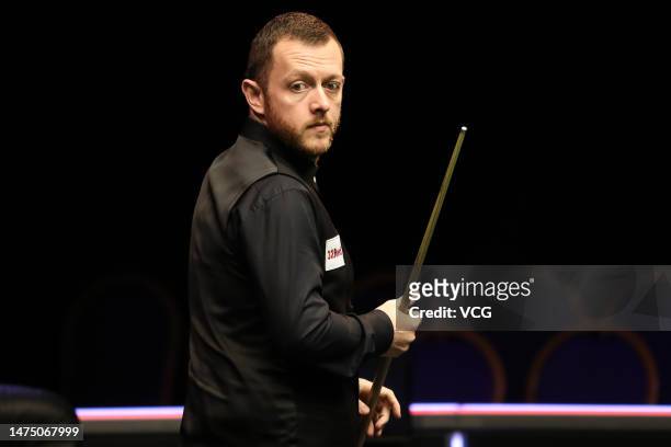 Mark Allen of England reacts in the third round match against Noppon Saengkham of Thailand on day 6 of 2023 WST Classic at the Morningside Arena on...