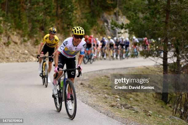 Esteban Chaves of Colombia and Team EF Education-Easypost competes in the breakaway ahead of Sepp Kuss of The United States and Team Jumbo-Visma...