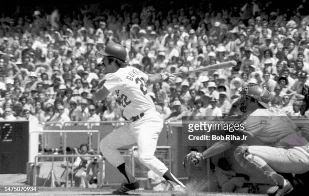 Dodgers Bill Buckner at bat during game between Los Angeles Dodgers and the Cincinnati Reds, August 3, 1975 in Los Angeles, California.