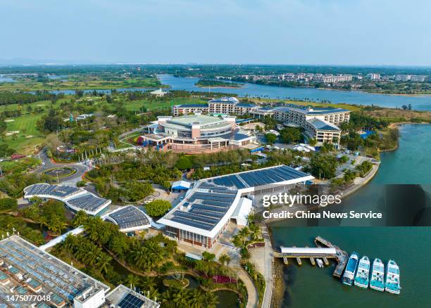 Aerial view of the Boao Forum for Asia International Conference Center before Boao Forum for Asia Annual Conference 2023 on March 21, 2023 in Boao,...