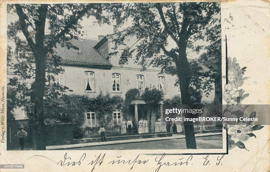 House in Hameln, Lower Saxony, Germany, postcard with text, view around ca 1910, historical, digital reproduction of a historical postcard, public domain, from that time, exact date unknown