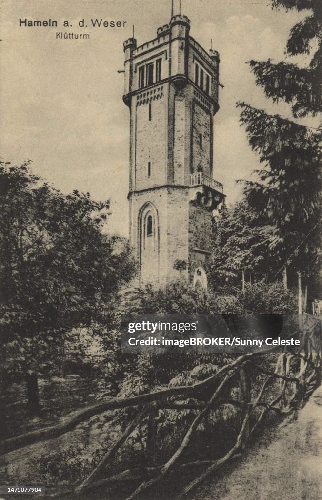 Kluetturm in Hameln, Lower Saxony, Germany, postcard with text, view around ca 1910, historical, digital reproduction of a historical postcard, public domain, from that time, exact date unknown