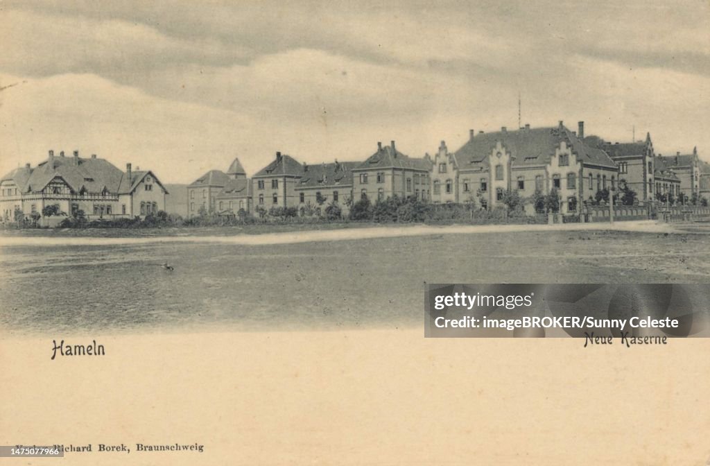 New barracks in Hameln, Lower Saxony, Germany, postcard with text, view around ca 1910, historical, digital reproduction of a historical postcard, public domain, from that time, exact date unknown