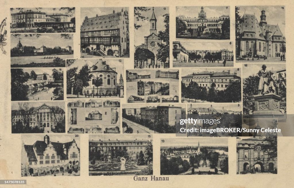 Hanau, Hesse, Germany, postcard with text, view around ca 1910, historical, digital reproduction of a historical postcard, public domain, from that time, exact date unknown