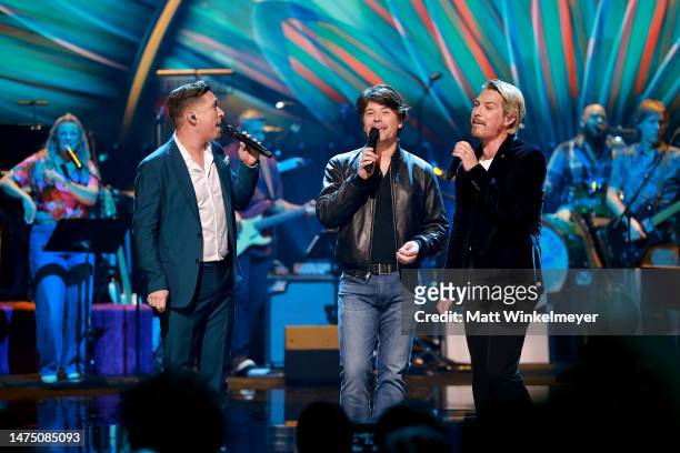 Isaac Hanson, Zac Hanson and Taylor Hanson of Hanson perform onstage during A GRAMMY Salute to The Beach Boys at Dolby Theatre on February 08, 2023...
