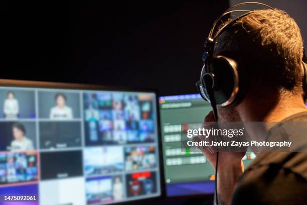 television producer working during filming - broadcast control room stock pictures, royalty-free photos & images