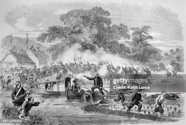 boat attack in the first opium war against china - imperialism stock illustrations