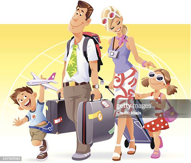 ilustraciones, imágenes clip art, dibujos animados e iconos de stock de vacaciones para la familia - suitcase couple