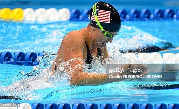 Amanda Beard competes in the women's 200M Breaststroke final on day six of the 2012 US Olympic Team Trials on June 30, 2012 in Omaha, Nebraska. AFP...