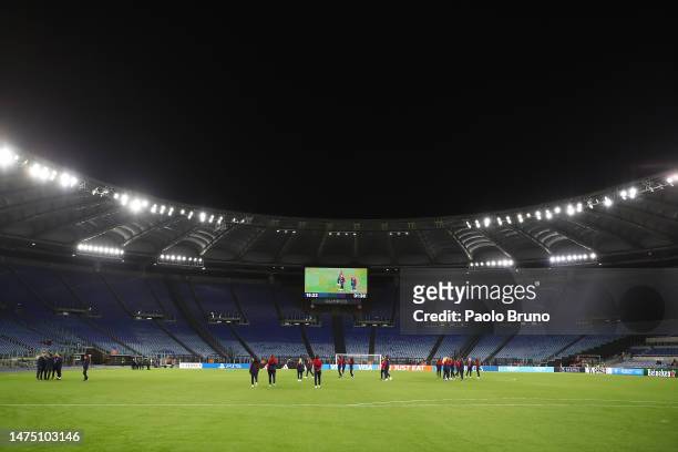 General view inside the stadium prior to the UEFA Women's Champions League quarter-final 1st leg match between AS Roma and FC Barcelona at Stadio...