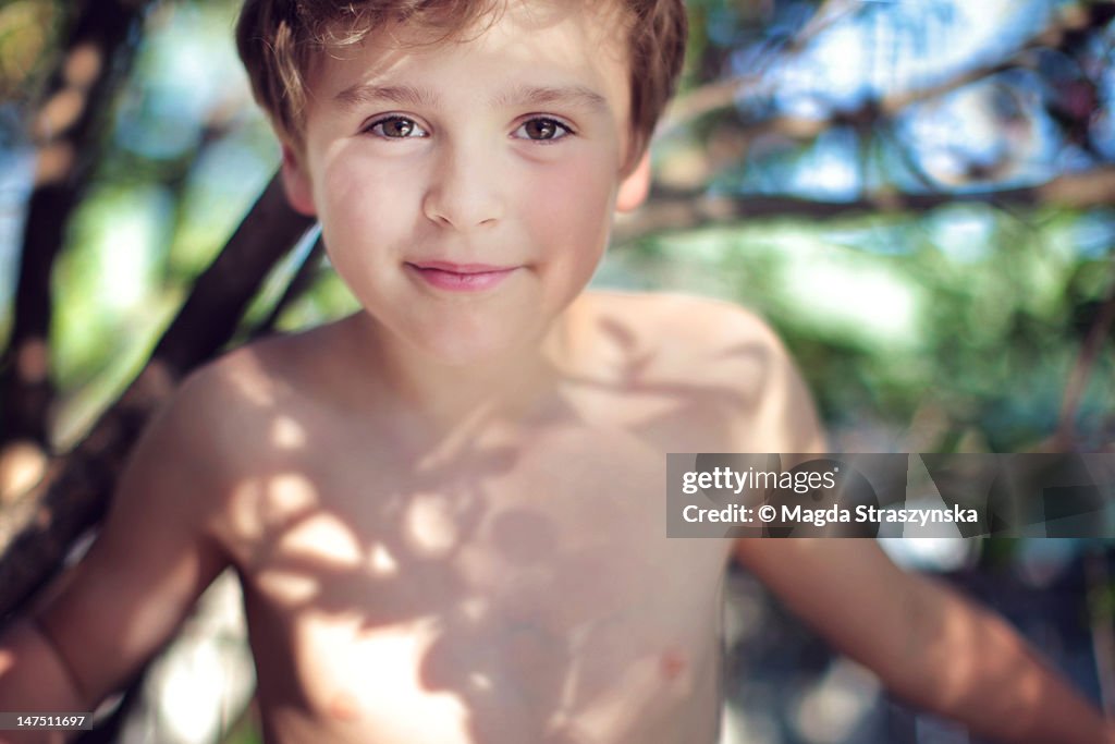 Portrait of boy in tree