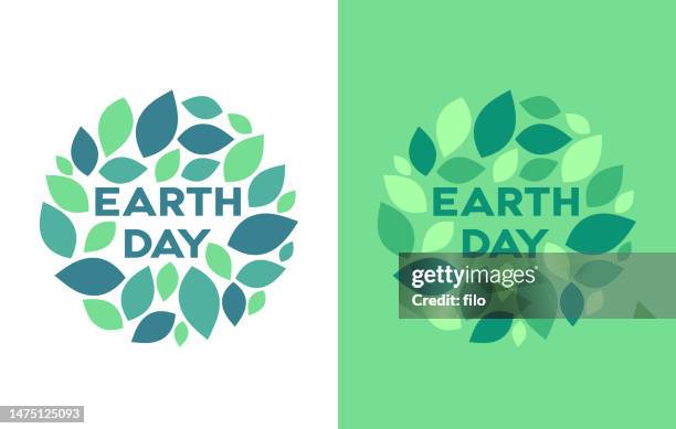 earth day leaf wreath round circle designelement - earth day stock-grafiken, -clipart, -cartoons und -symbole