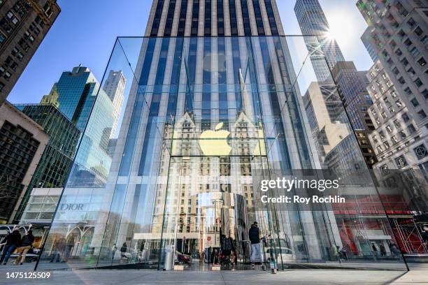 View of the 5th Ave. Flagship Apple store on March 21, 2023 in New York City.