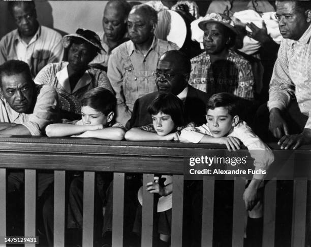 Actors John Megna and Philip Alford and actresses Mary Badham in a scene of the film "To Kill A Mockingbird", in 1961 at Monroeville, Alabama.