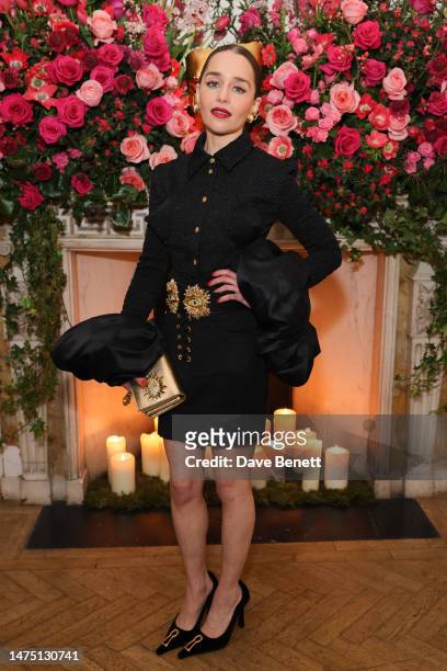 Emilia Clarke attends a dinner to celebrate the opening of Schiaparelli at Harrods on March 21, 2023 in London, England.