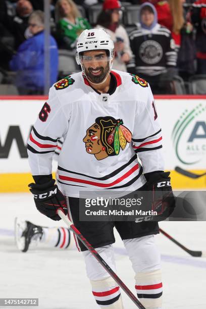Jujhar Khaira of the Chicago Blackhawks skates before the start of a game against the Colorado Avalanche at Ball Arena on March 20, 2023 in Denver,...