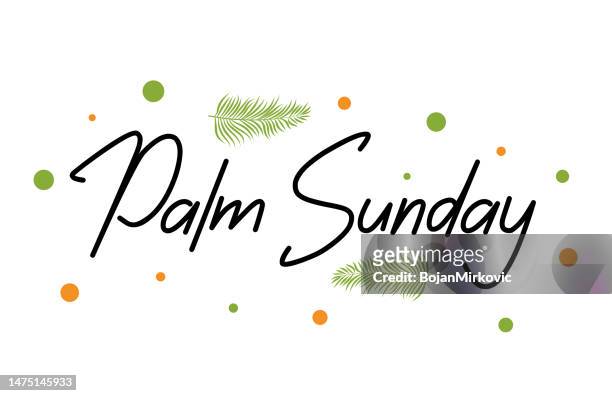 palmsonntags-beschriftungskarte mit palmblättern. vektor - palm sunday stock-grafiken, -clipart, -cartoons und -symbole