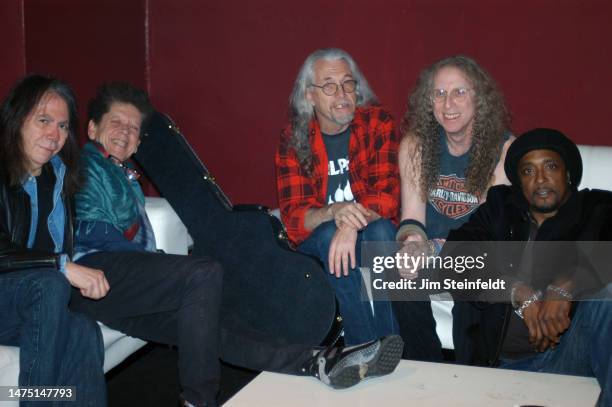 Musicians Rick Rosas, Blondie Chaplin, Phil Jones, Waddy Wachtel, Bernard Fowler pose for a portrait at The Joint in Los Angeles, California on...