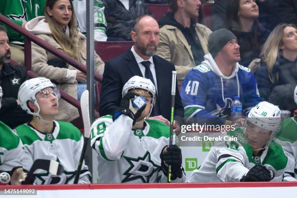 Dallas Stars head coach Pete DeBoer looks on during the second period of their NHL game against the Vancouver Canucks at Rogers Arena on March 14,...