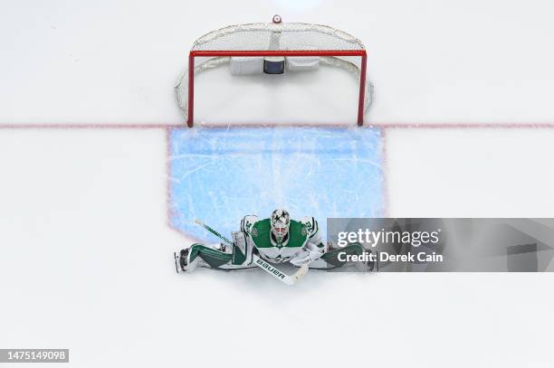 Matt Murray of the Dallas Stars in net during the third period of their NHL game against the Vancouver Canucks at Rogers Arena on March 14, 2023 in...