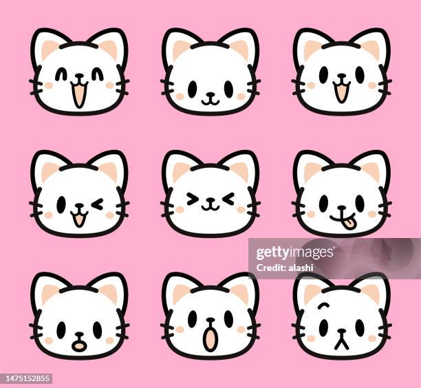 Sweet Little Cat Icon Set With Six Facial Expressions In Color Pastel Tones  High-Res Vector Graphic - Getty Images