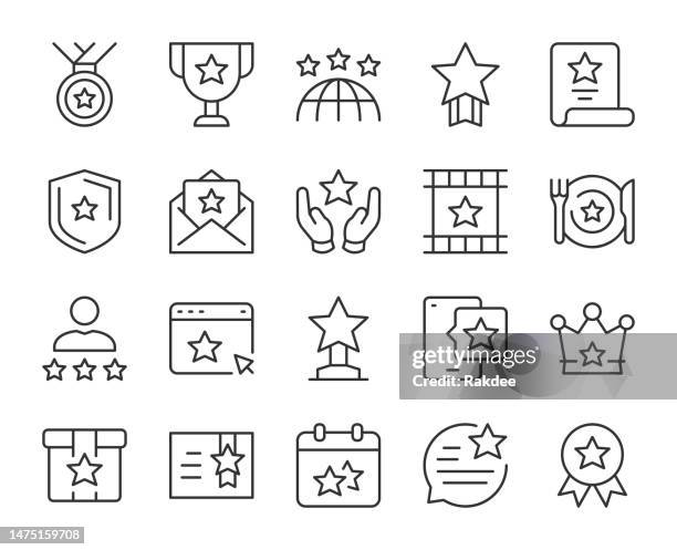 star award - light line icons - crown emoji stock illustrations