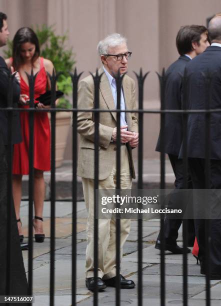 Actor/Filmmaker Woody Allen attends Alec Baldwin and Hilaria Thomas' wedding ceremony at St. Patrick's Old Cathedral on June 30, 2012 in New York...