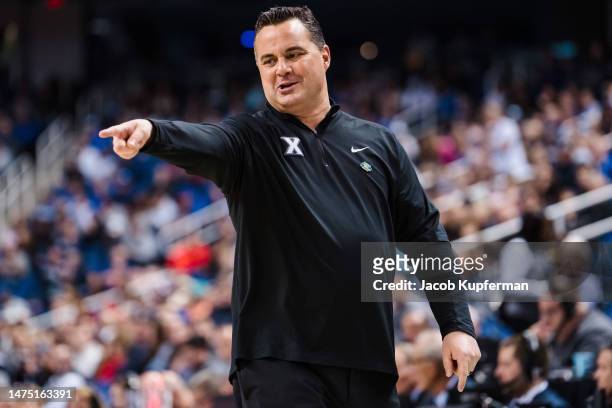 Head coach Sean Miller of the Xavier Musketeers looks on against the Pittsburgh Panthers in the second round of the NCAA Men's Basketball Tournament...