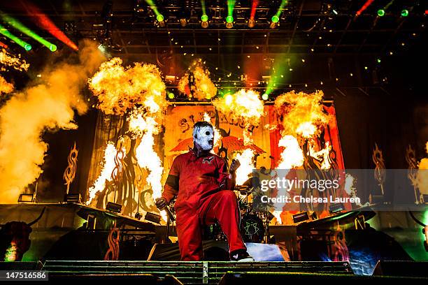 Vocalist Corey Taylor of Slipknot performs at the Rockstar Energy Drink Mayhem Festival at San Manuel Amphitheater on June 30, 2012 in San...