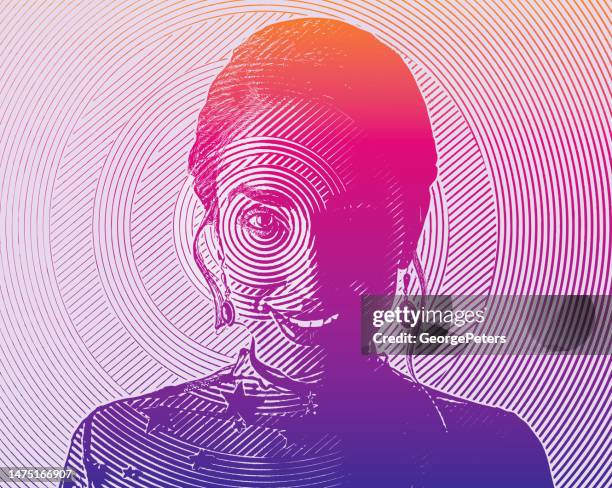 illustrations, cliparts, dessins animés et icônes de belle femme et technologie de reconnaissance faciale - iris scanner