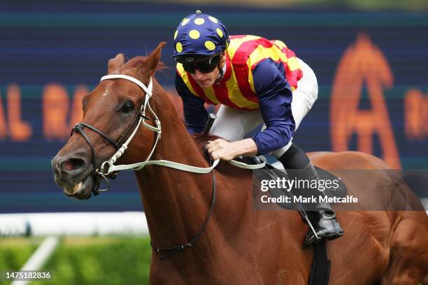 James McDonald rides Nature Strip during an exhibition gallop during Sydney Racing at Royal Randwick Racecourse on March 22, 2023 in Sydney,...