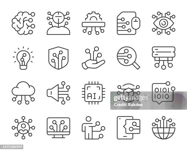 stockillustraties, clipart, cartoons en iconen met artificial intelligence - light line icons - semiconductor