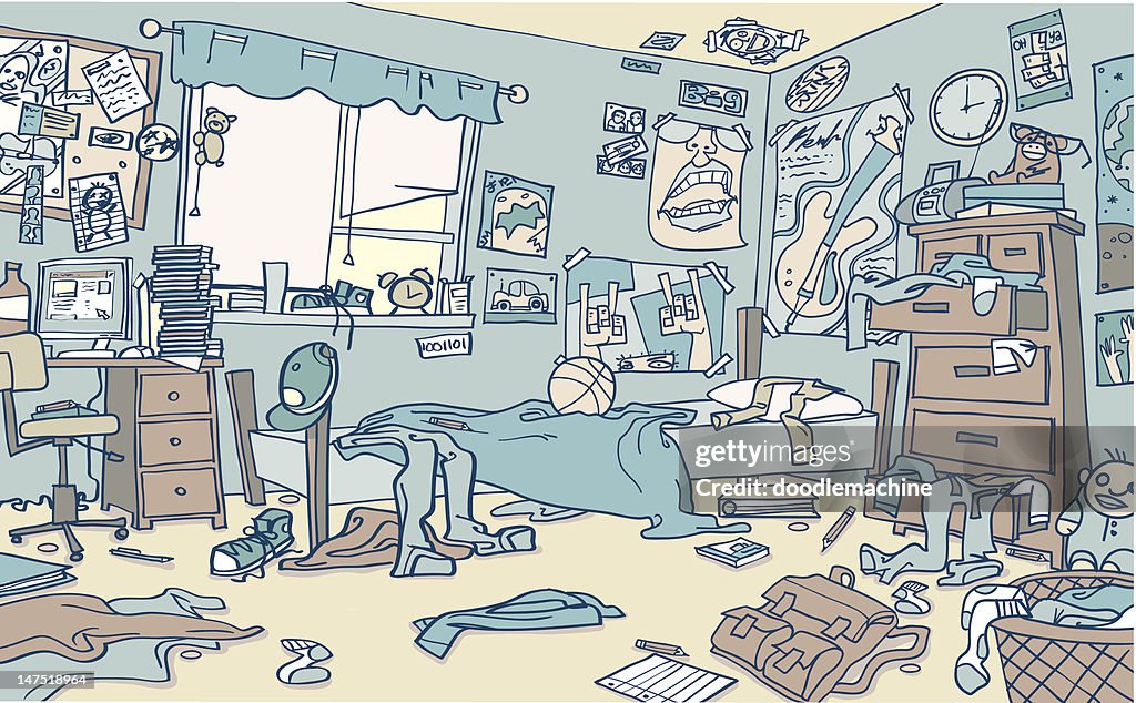 Messy Teenagers Room with Clothing and Books Everywhere