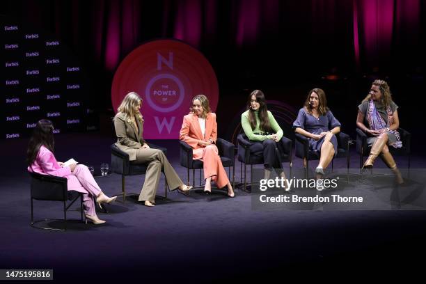 Anastasia Santoreneos , Natasha Oakley, Melinda Petrunoff, Jess Hatzis, Nicole McInnes and Tanya Denning-Orman speak during the Power of Creativity...