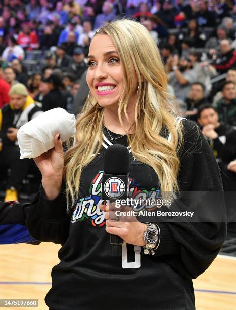 Brittany Force attends a basketball game between the Los Angeles Clippers and the Oklahoma City Thunder at Crypto.com Arena on March 21, 2023 in Los...