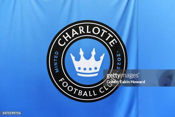 The Charlotte FC logo is seen before their game against Atlanta United at Bank of America Stadium on March 11, 2023 in Charlotte, North Carolina.