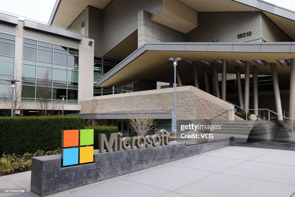 A Microsoft sign is seen at the company's headquarters on March 19