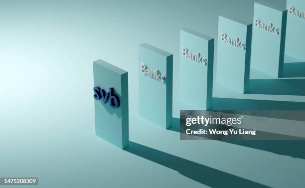 svb collapse and domino effect ,3d render - dominos photos et images de collection