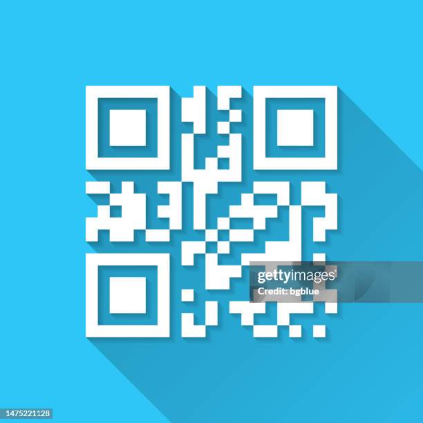 qr code. icon on blue background - flat design with long shadow - bar-code-scan-icon stock illustrations